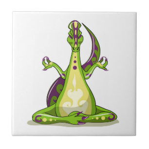 A Cartoon Iguanodon Dinosaur Doing Yoga. Ceramic Tile
