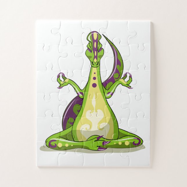 A Cartoon Iguanodon Dinosaur Doing Yoga. Jigsaw Puzzle (Vertical)