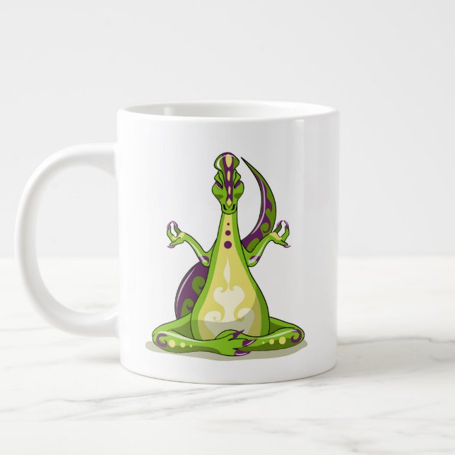 A Cartoon Iguanodon Dinosaur Doing Yoga. Large Coffee Mug (Left)