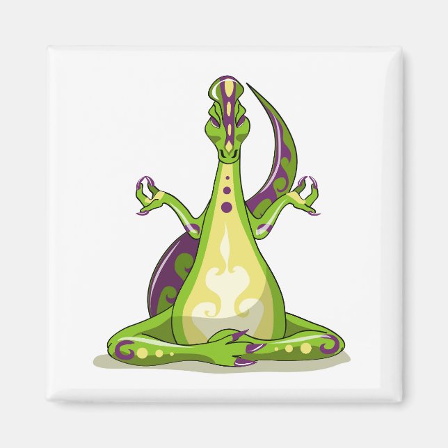 A Cartoon Iguanodon Dinosaur Doing Yoga. Magnet (Front)