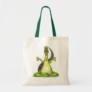 A Cartoon Iguanodon Dinosaur Doing Yoga. Tote Bag