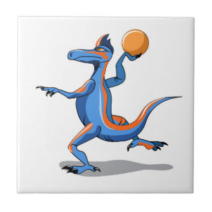 A Cartoon Iguanodon Playing Basketball. Ceramic Tile