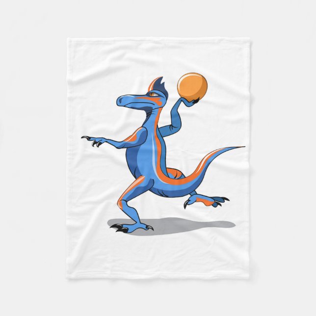 A Cartoon Iguanodon Playing Basketball. Fleece Blanket (Front)