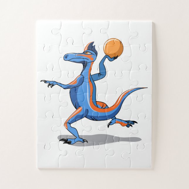 A Cartoon Iguanodon Playing Basketball. Jigsaw Puzzle (Vertical)