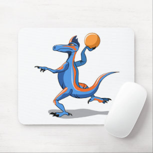 A Cartoon Iguanodon Playing Basketball. Mouse Pad
