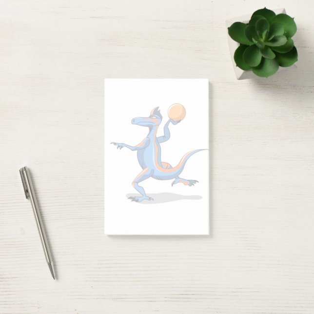 A Cartoon Iguanodon Playing Basketball. Post-it Notes (Office)