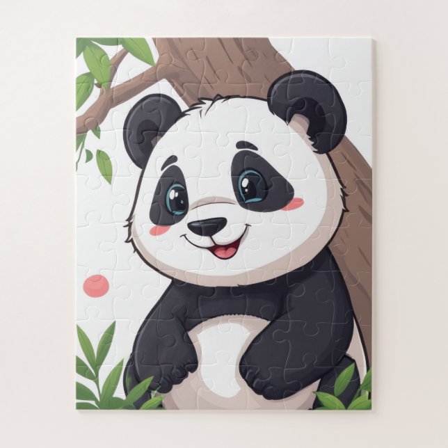 A cartoon image of a panda jigsaw puzzle (Vertical)