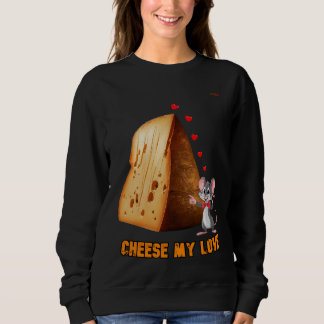 A Cartoon Mouse in Love with a Cheese on a  Sweatshirt
