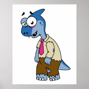 A Cartoon Parasaurolophus Dressed Up As A Zombie. Poster