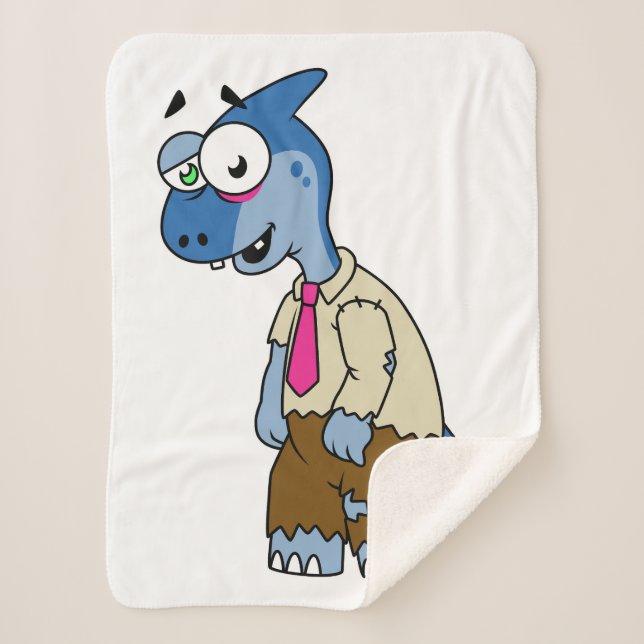 A Cartoon Parasaurolophus Dressed Up As A Zombie. Sherpa Blanket (Front)