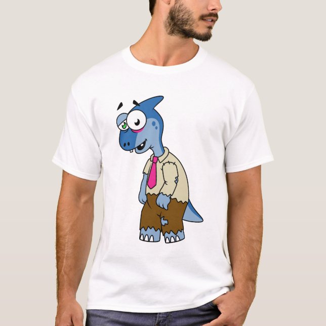 A Cartoon Parasaurolophus Dressed Up As A Zombie. T-Shirt (Front)