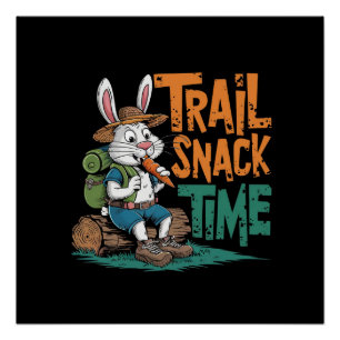 A cartoon rabbit in hiking gear poster