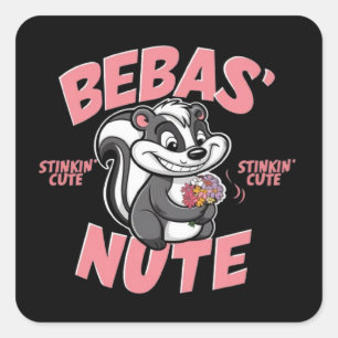 A cartoon skunk with a cheeky grin square sticker