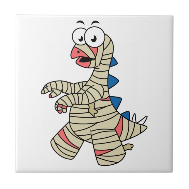 A Cartoon Stegosaurus Dressed Up As A Mummy. Ceramic Tile (Front)