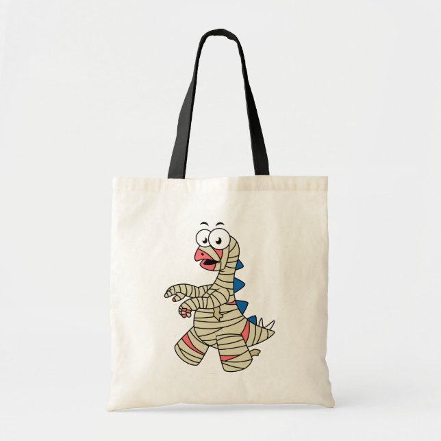 A Cartoon Stegosaurus Dressed Up As A Mummy. Tote Bag (Front)