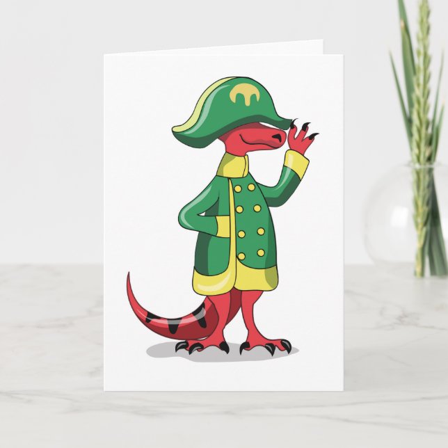 A Cartoon Tyrannosaur Rex Dressed As Napoleon. Card (Front)