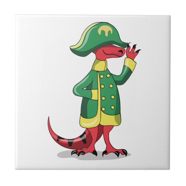 A Cartoon Tyrannosaur Rex Dressed As Napoleon. Ceramic Tile (Front)