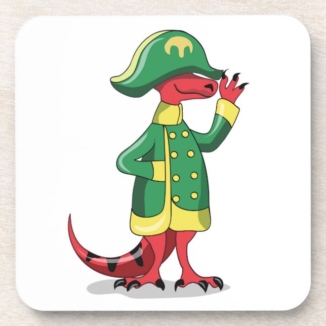 A Cartoon Tyrannosaur Rex Dressed As Napoleon. Coaster (Front)