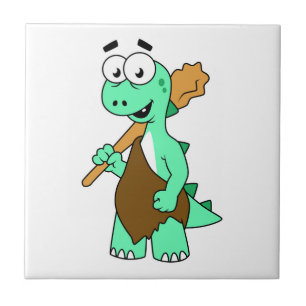 A Cartoon Tyrannosaurus Rex Caveman. Ceramic Tile