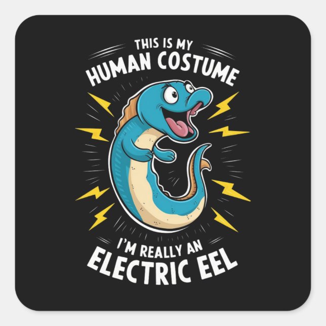 A cartoonish electric blue eel square sticker (Front)