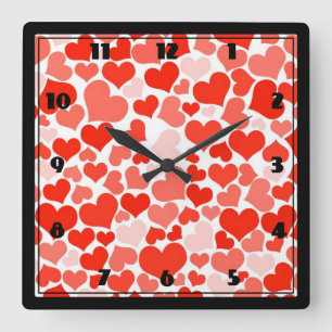 A Cascade of Love -  Hearts Pattern Square Wall Clock