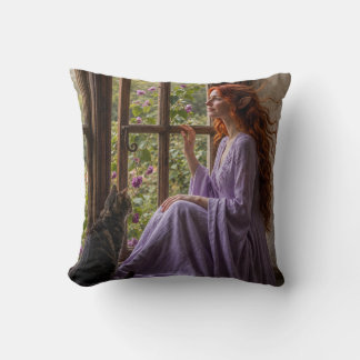 A cat a Lady and a beautiful day. Cushion