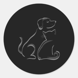 A Cat And A Dog Silhoutte Friendship Classic Round Sticker