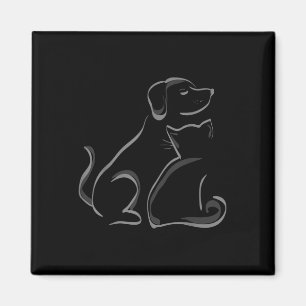 A Cat And A Dog Silhoutte Friendship  Magnet