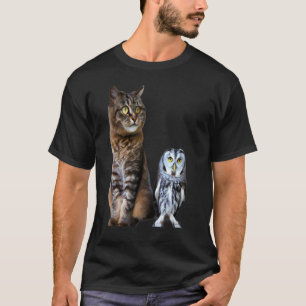 A CAT AND AN OWL Design T-Shirt