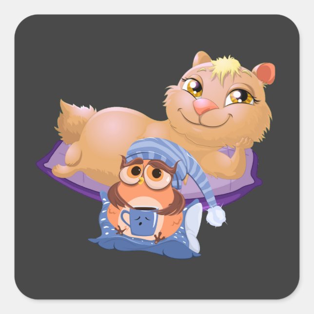 a cat and an owl funny pet owner  square sticker (Front)
