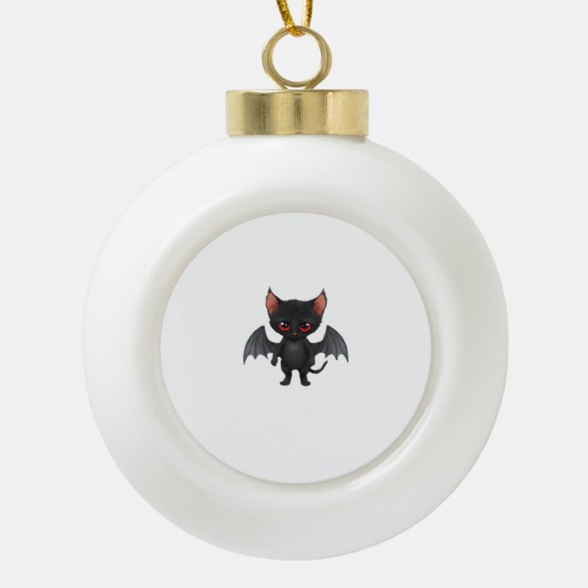 A cat demon on Halloween night Classic T-Shirt Ceramic Ball Christmas Ornament (Front)