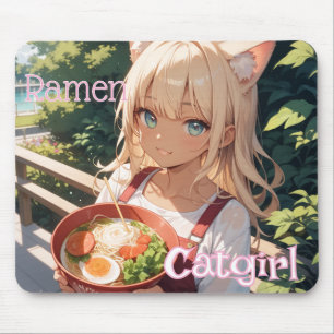 A Cat-Ear Girl Who Eats Ramen Mouse Pad