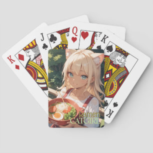 A Cat-Ear Girl Who Eats Ramen Playing Cards