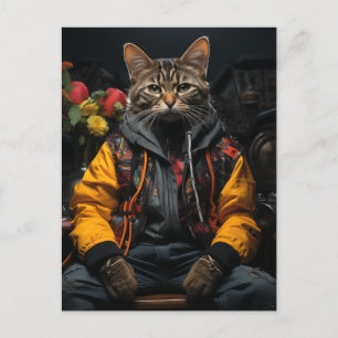 A Cat in a Colourful Jacket Postcard