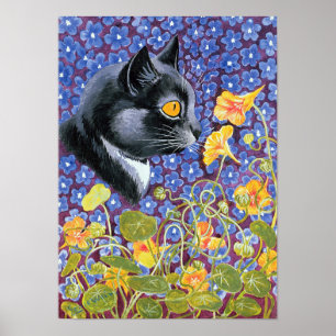 A Cat in a Sea of Flowers, Louis Wain Poster
