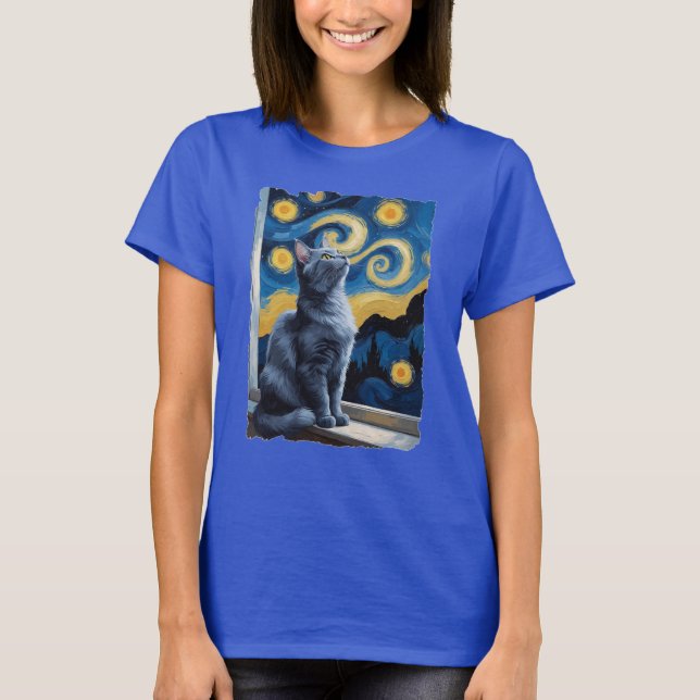 A cat in awe of a starry night! T-Shirt (Front)