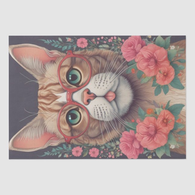 A Cat in Spectacles Decoupage Paper (Front)