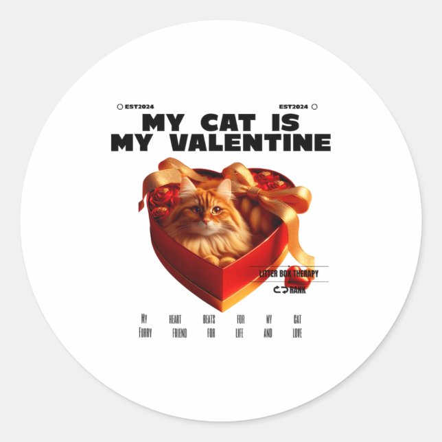 A Cat In The Box Therapy Happy Valentine Day Funny Classic Round Sticker (Front)