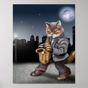 A Cat In The Night With Saxophones- Cat Lover Gift Poster