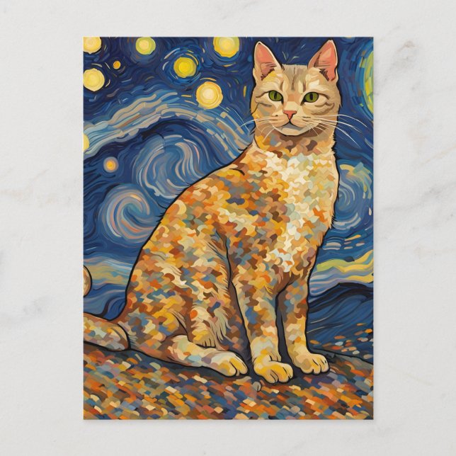 A Cat in The Starry Night Postcard (Front)