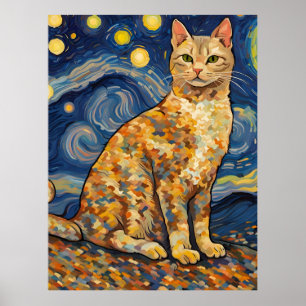 A Cat in The Starry Night Poster