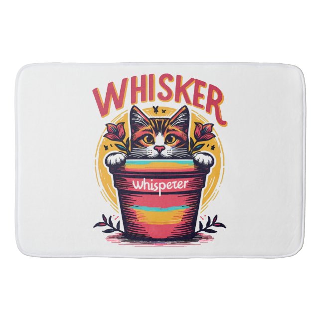 A cat peeking out from behind a flowerpot bath mat (Front)