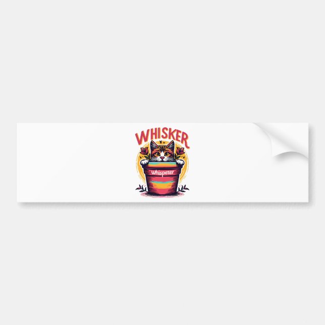 A cat peeking out from behind a flowerpot bumper sticker (Front)