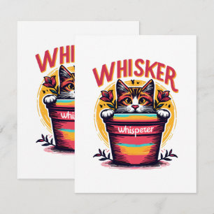 A cat peeking out from behind a flowerpot card