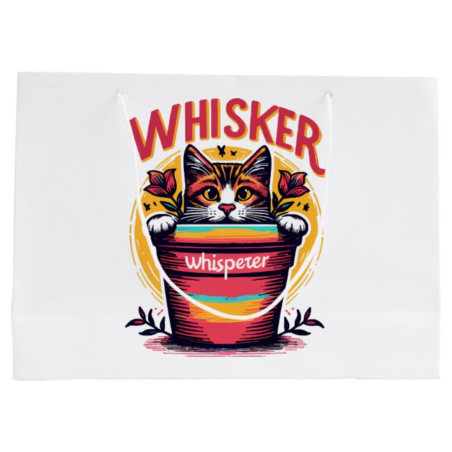 A cat peeking out from behind a flowerpot large gift bag (Back)