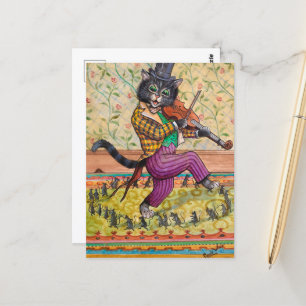 A Cat Playing a Fiddle by Louis Wain Postcard
