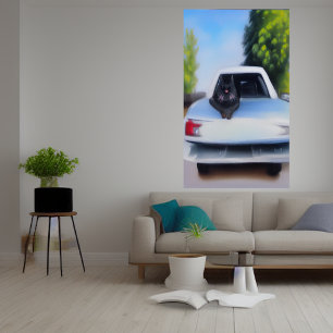 A cat sitting on the car   AI Art Poster