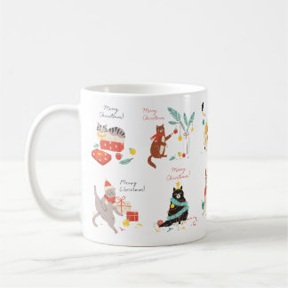A cat-themed Christmas mug