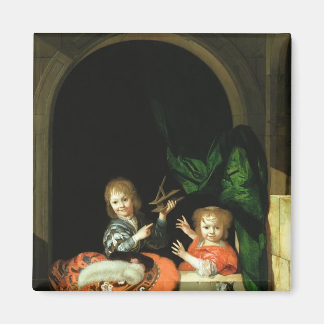 A Cat watching two boys Magnet (Front)