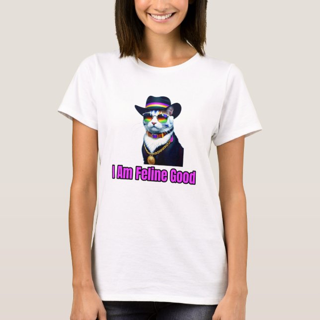 A Cat Wearing a Fedora and Sunglasses T-Shirt (Front)